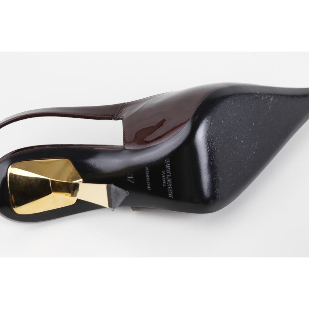 Saint Laurent Lee Burgundy Patent Leather Slingback Pointed Toe Heels Gold 37 - Picture 15 of 16